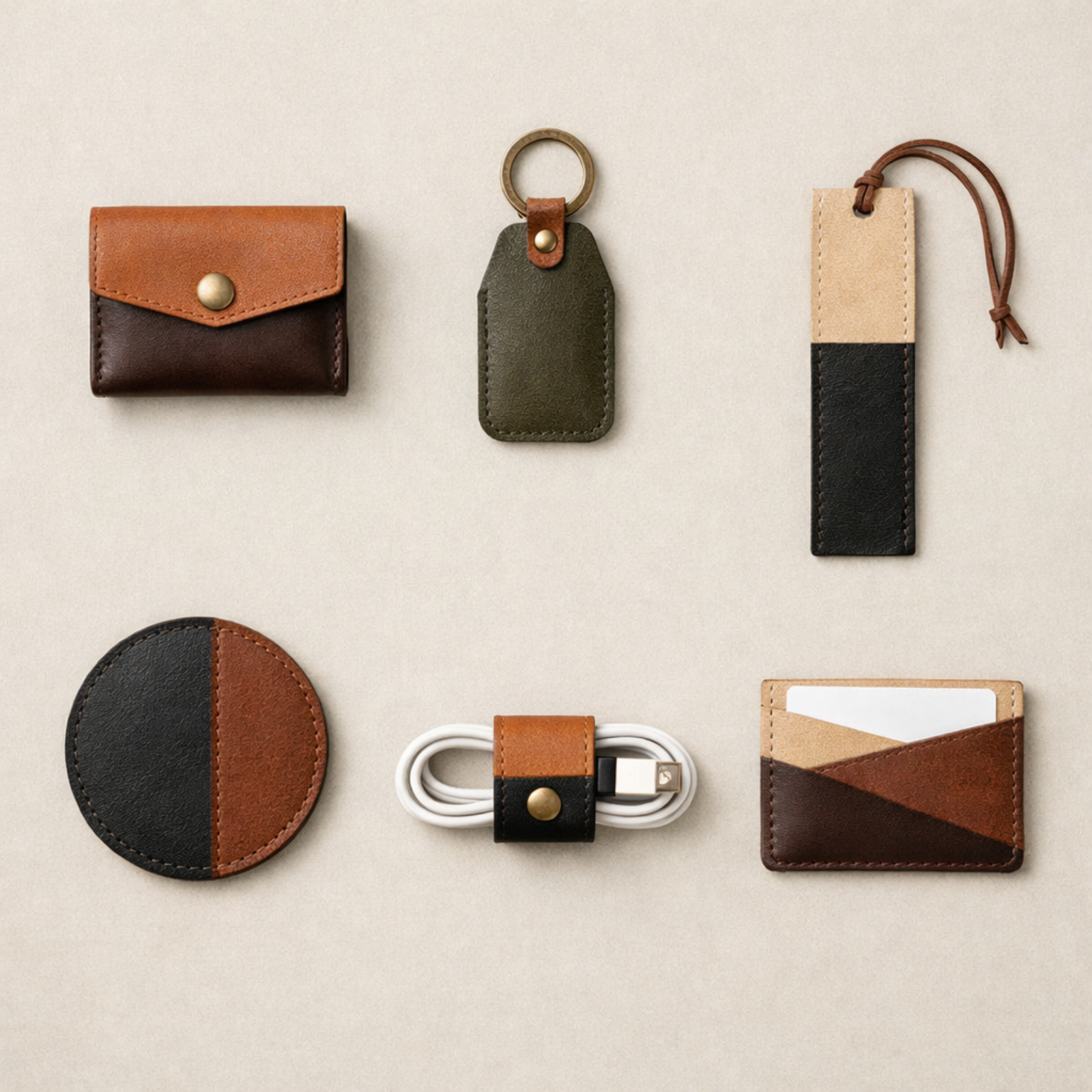 leather scrap projects including coin pouch keychain bookmark coaster cable organiser and card holder
