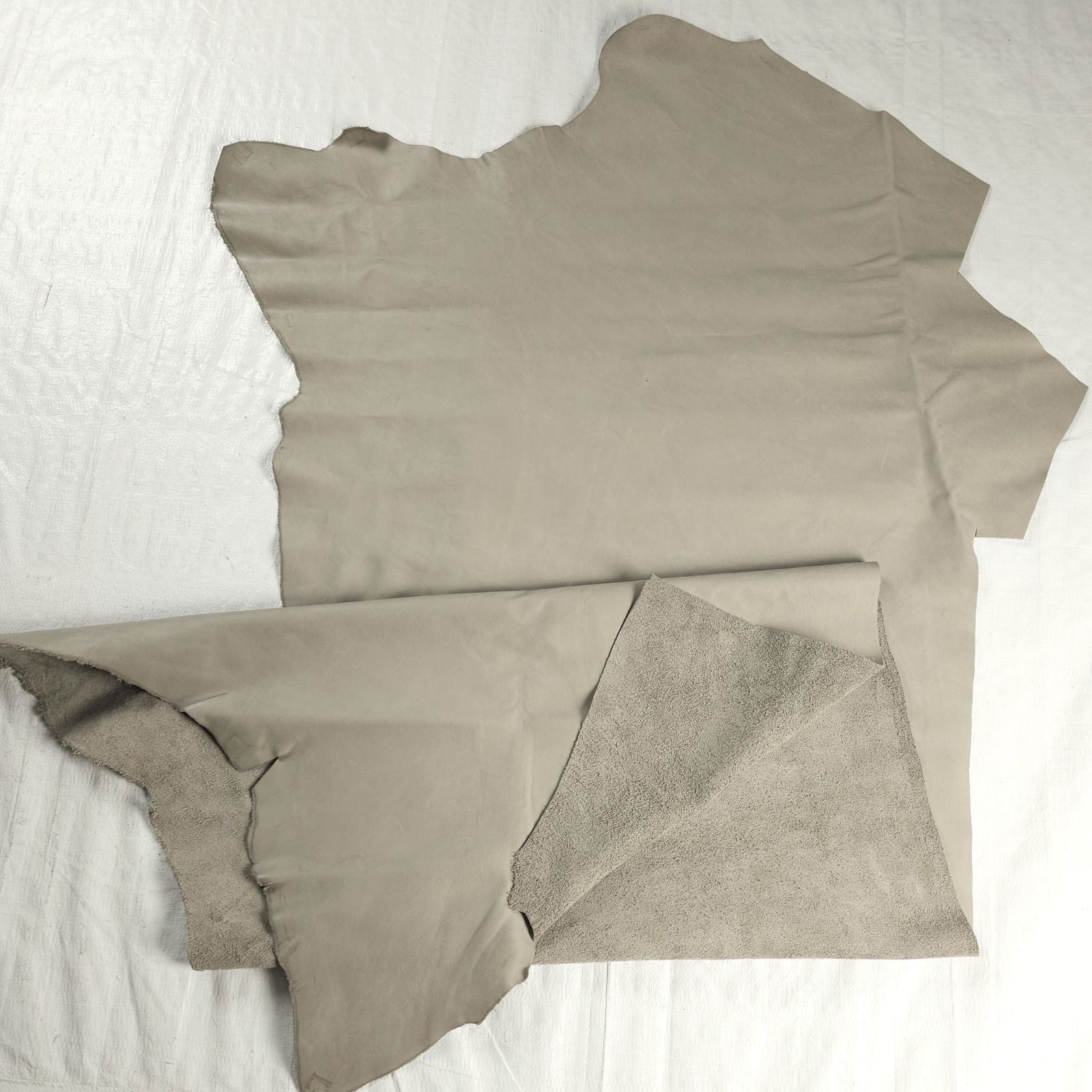 Large chrome tanned upholstery leather cut  taupe piece with suede back