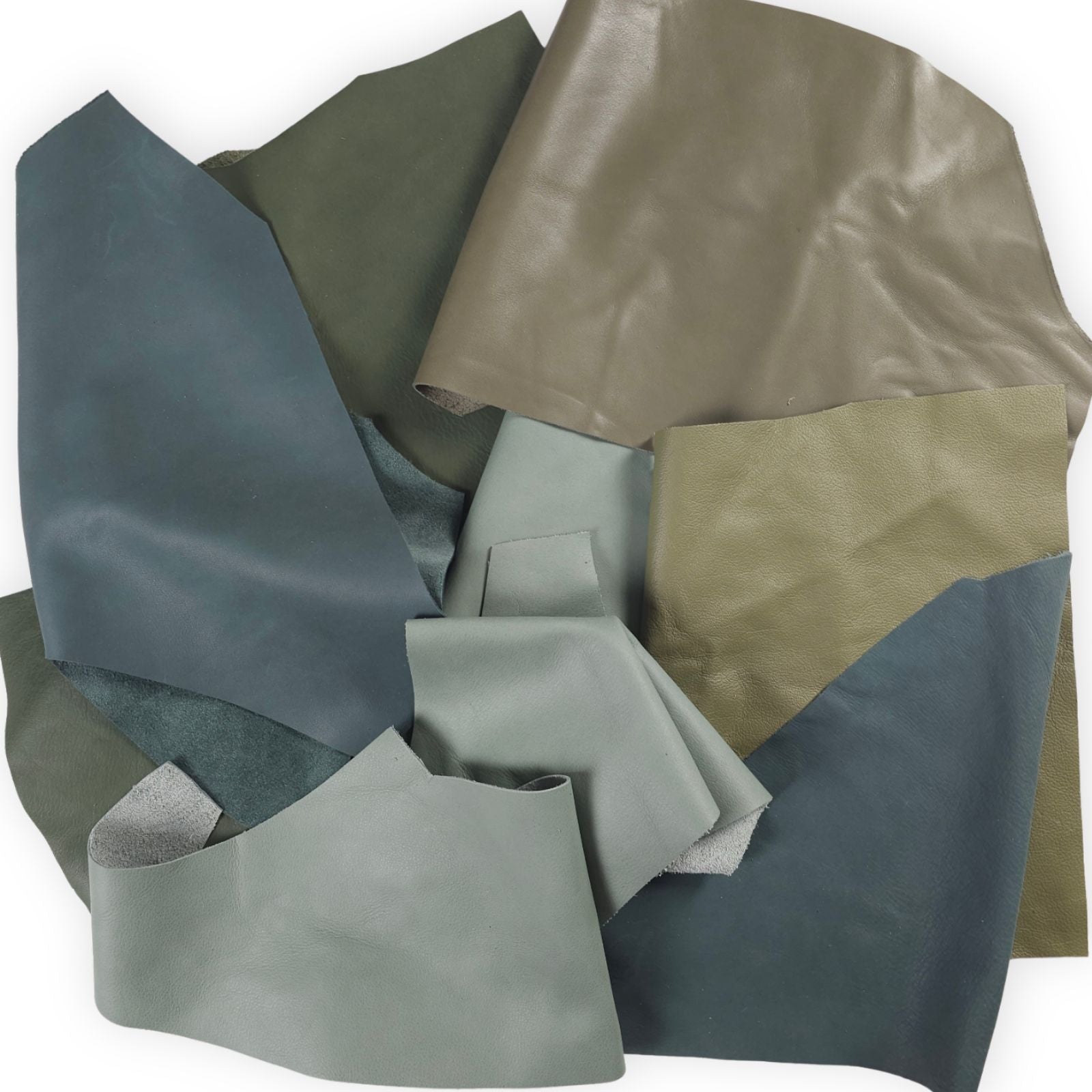 Green Tones Leather Scraps 1-3 Hand Pieces Cowhide Offcuts Craft DIY