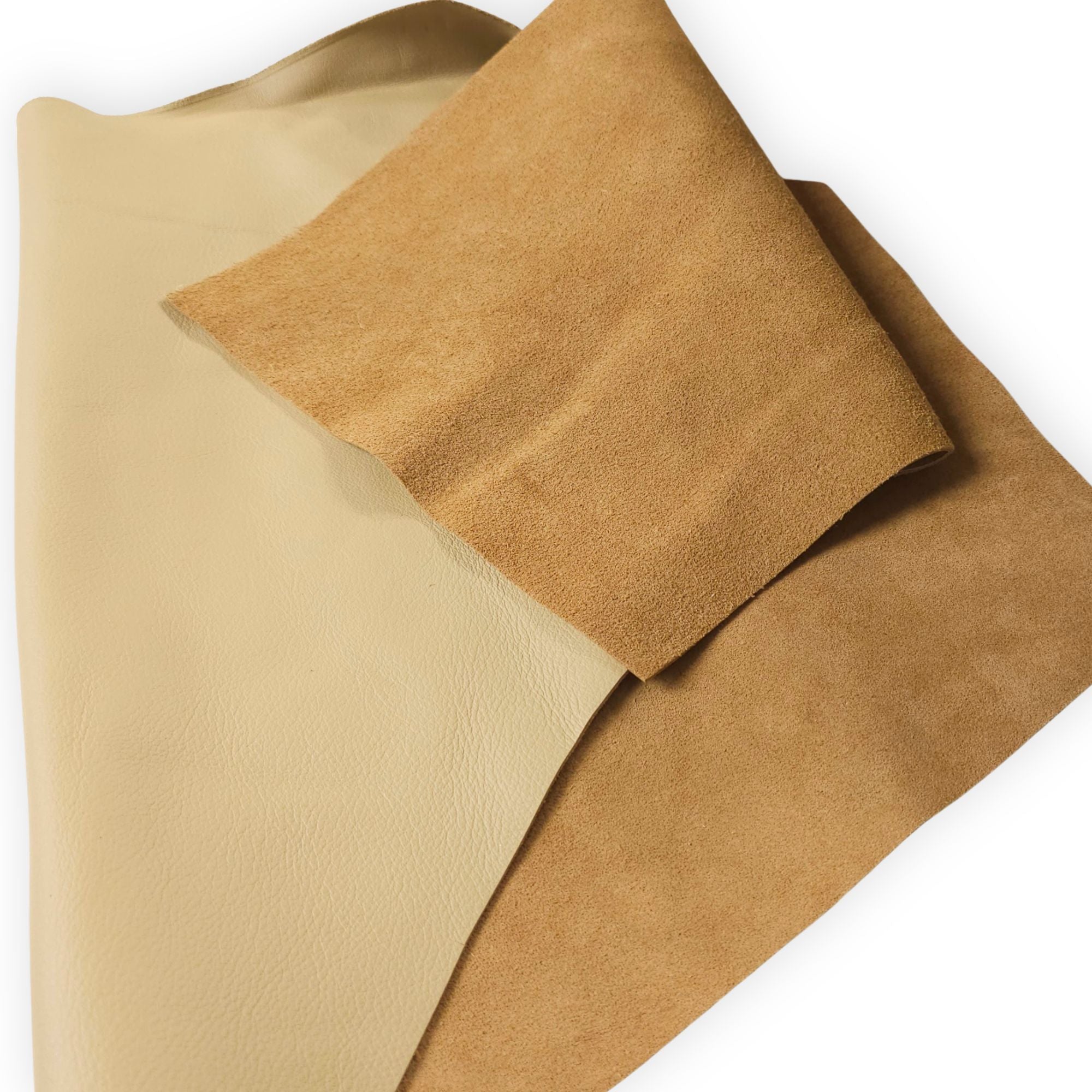 Sand beige leather piece showing reverse