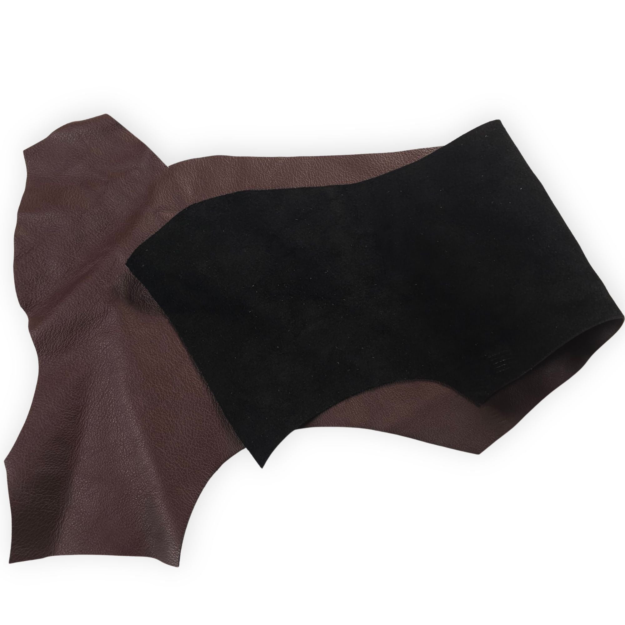 Chocolate brown cowhide leather offcuts showing piece size and shape