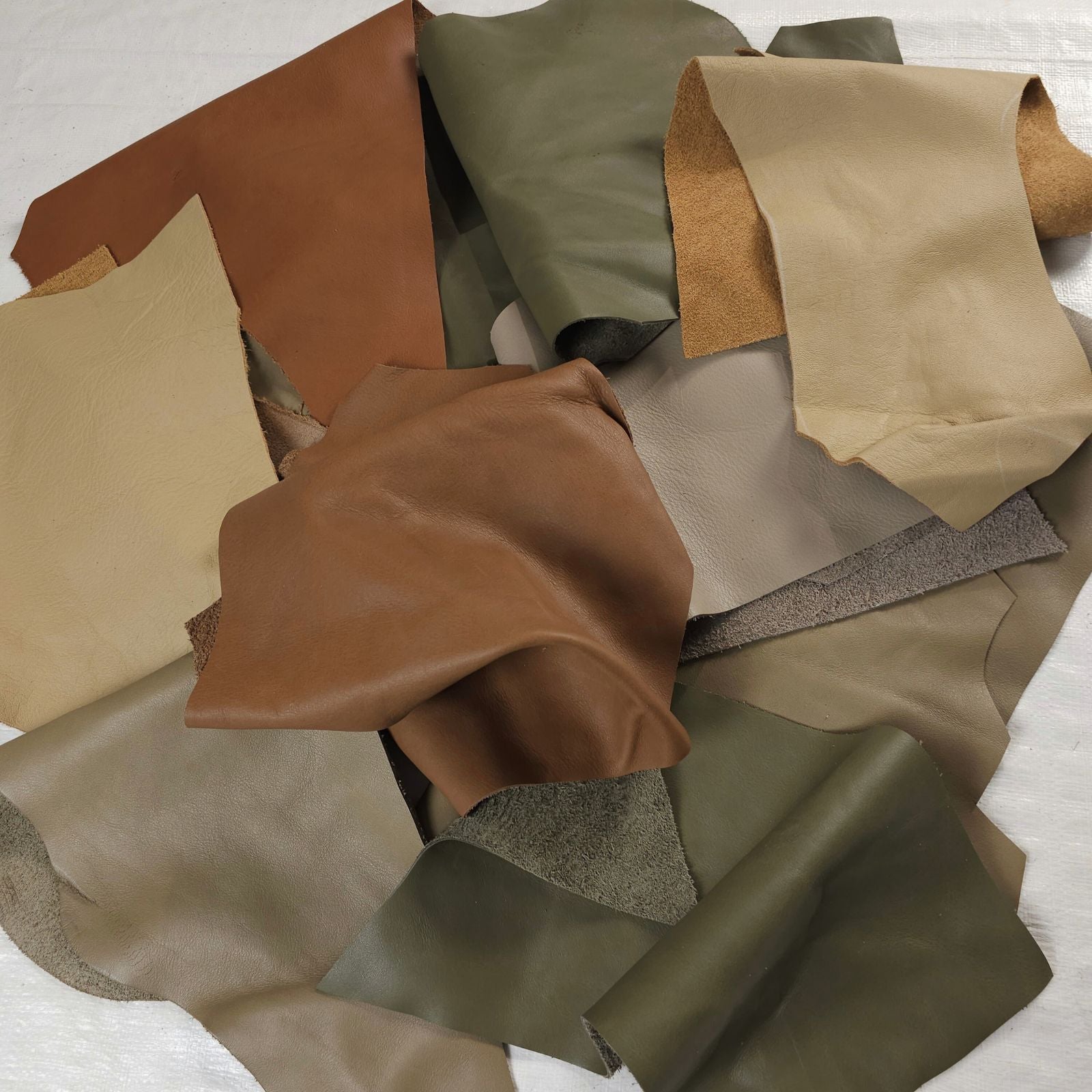 Earth tone leather scraps 1 to 3 hand