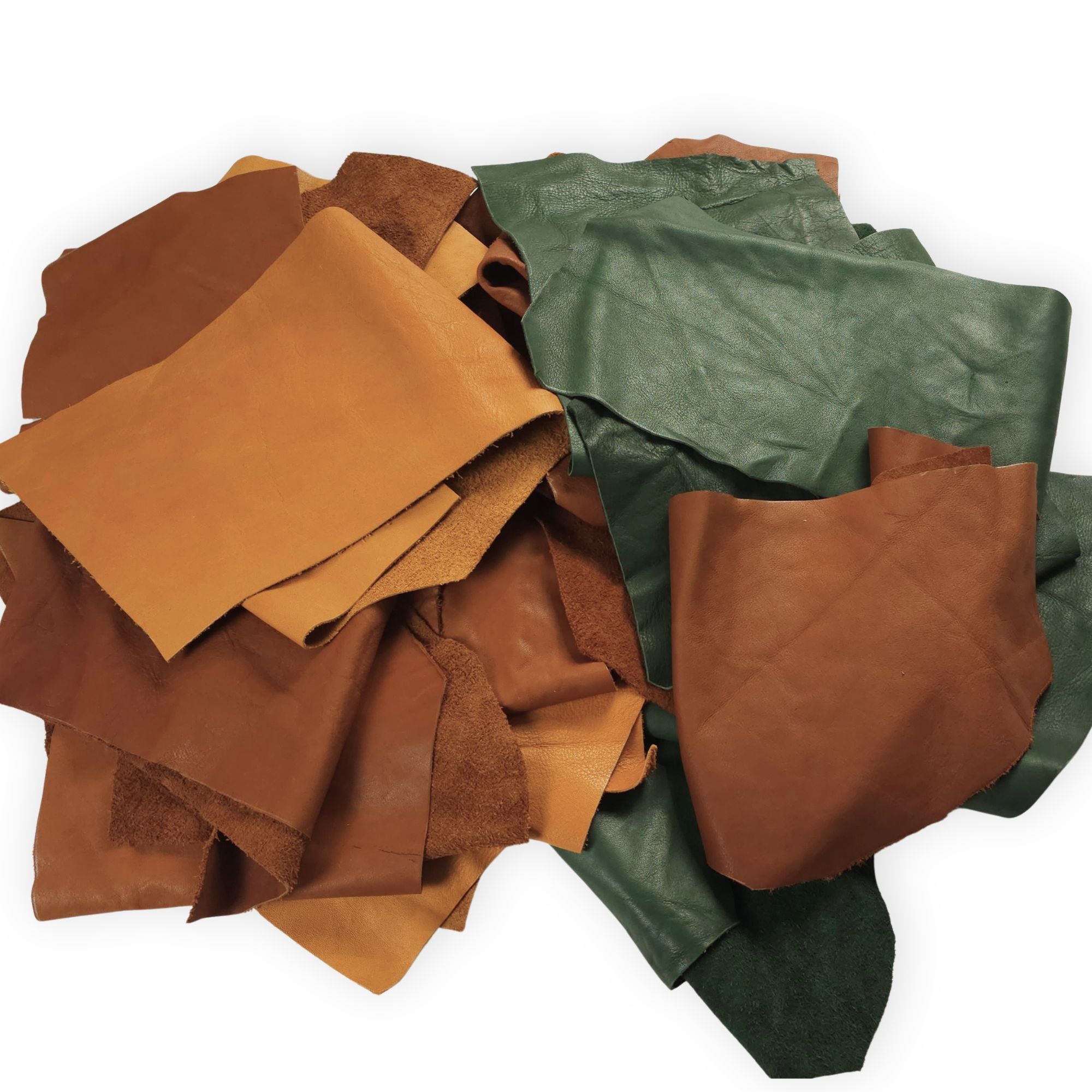 Forest Green & Tan Veg-Tanned Leather Pieces – 1–2 sq ft