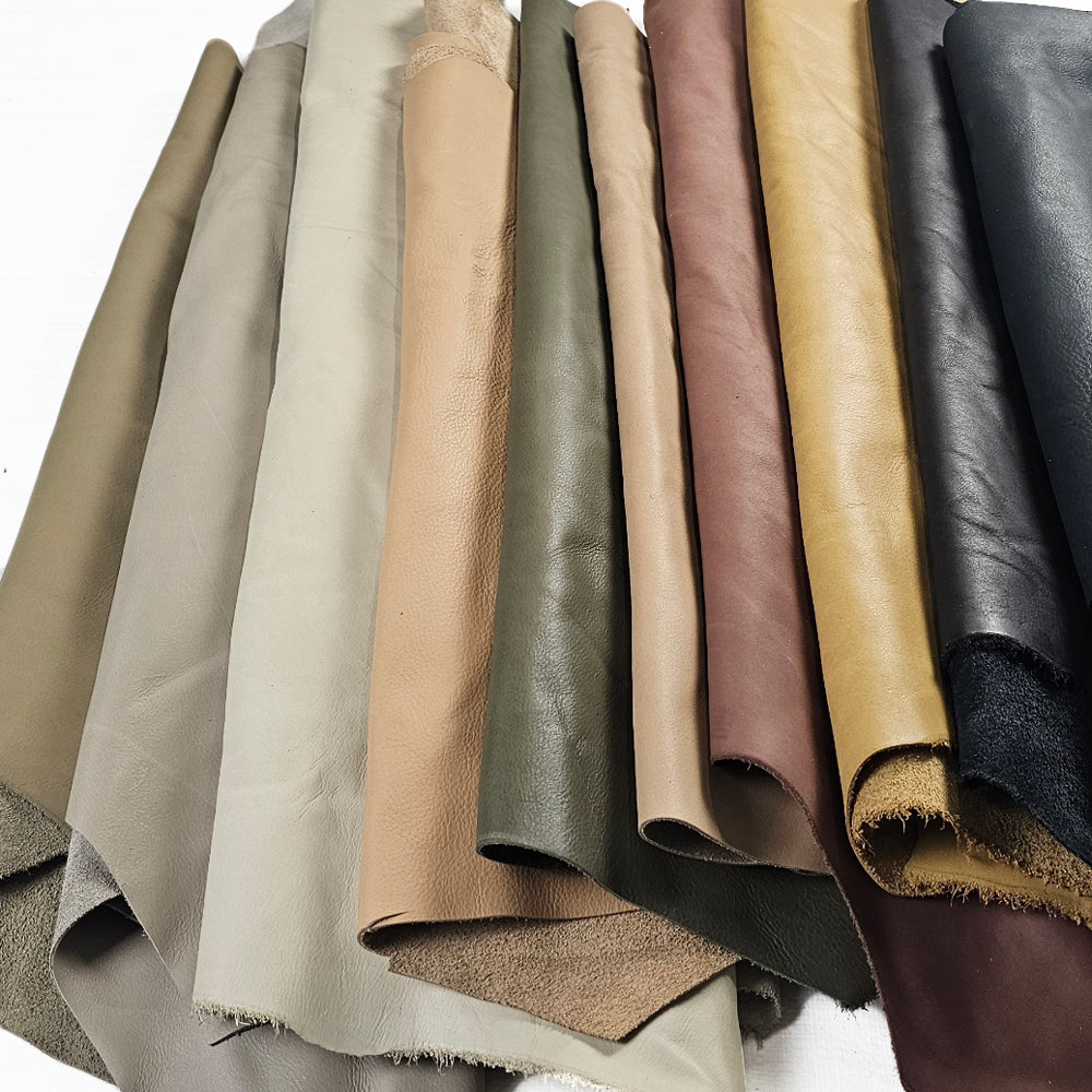 Large leather pieces assorted colours folded