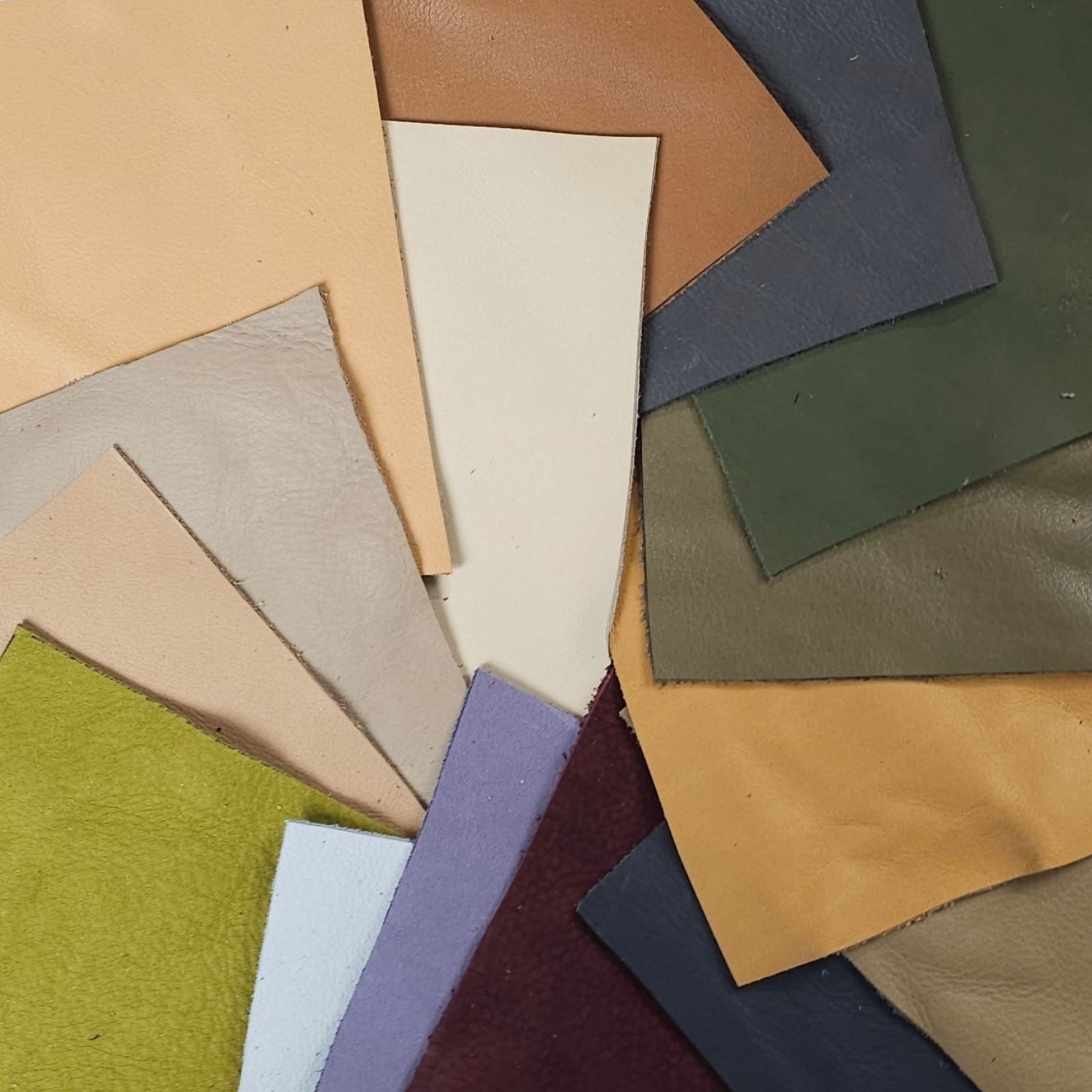 leather sample pack assorted colours showing different leather textures and finishes
