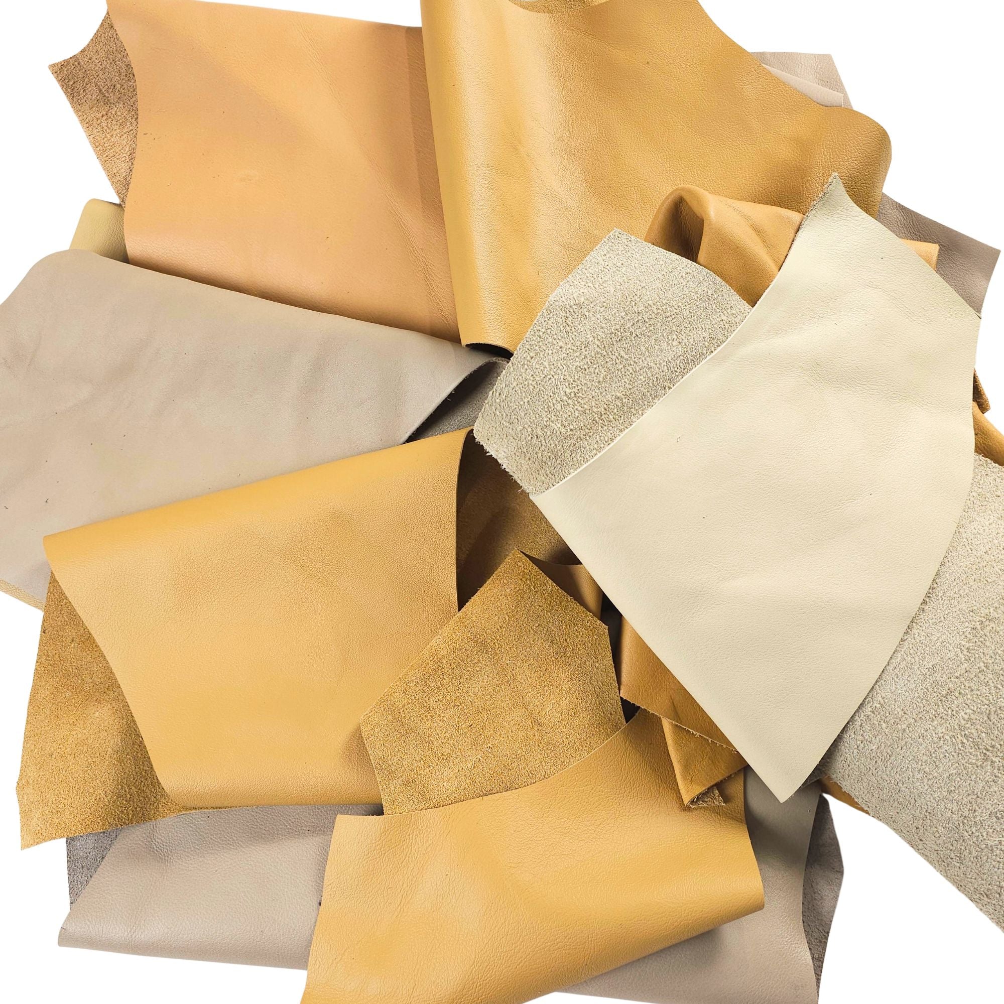 Assorted cream, beige and golden tan leather scraps
