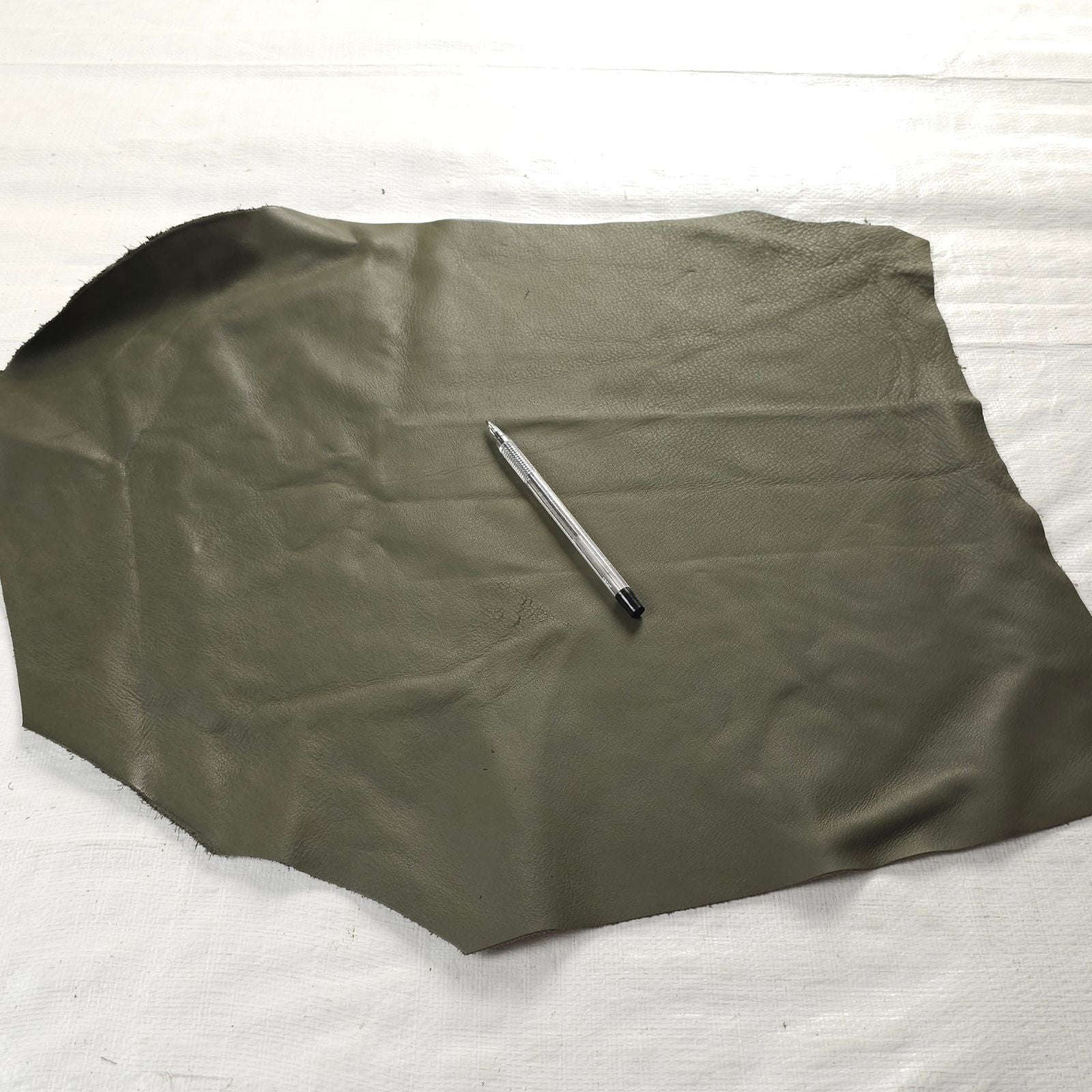 Medium olive leather remnant flat piece 1 to 2 sq ft