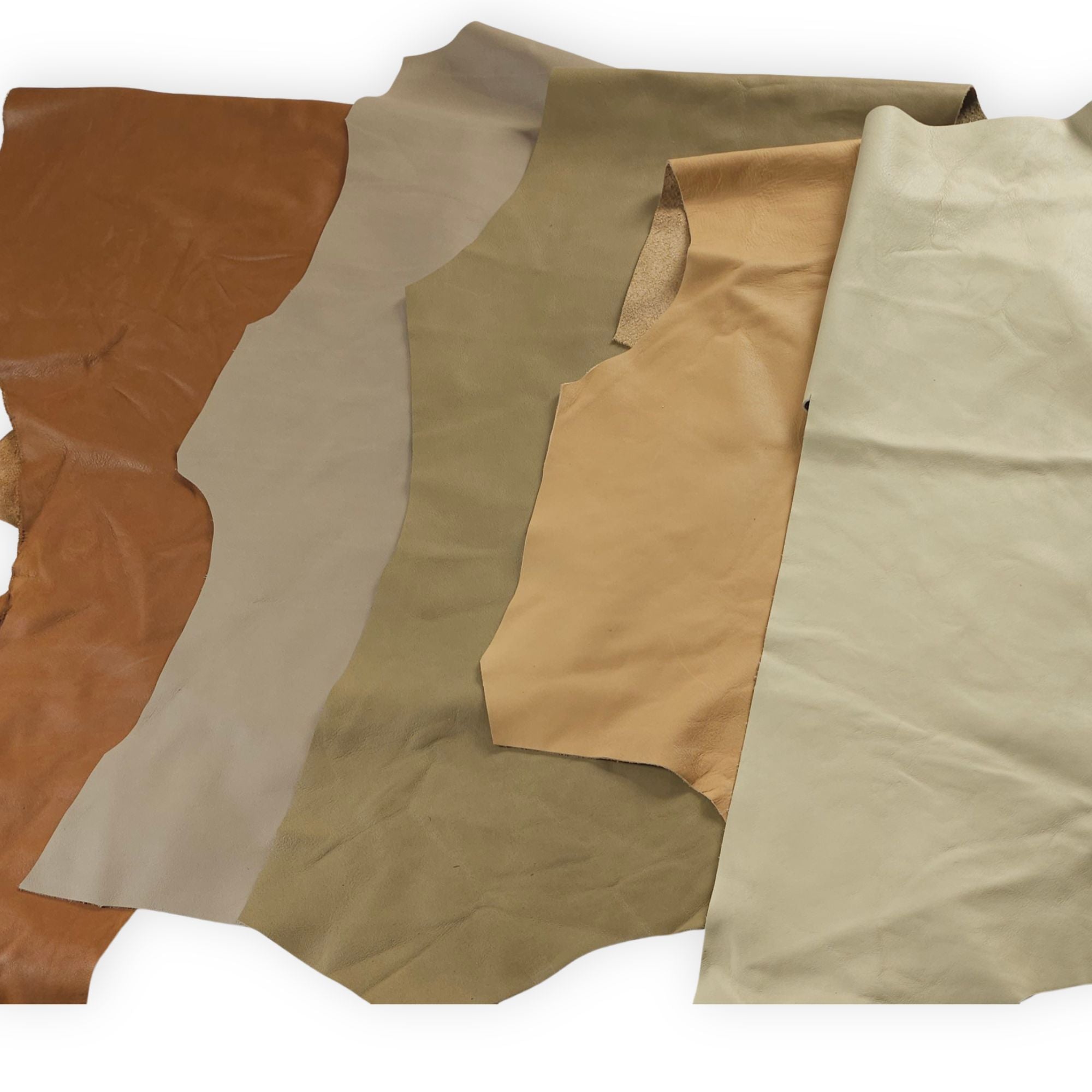 Large leather offcuts in assorted earth tone colours