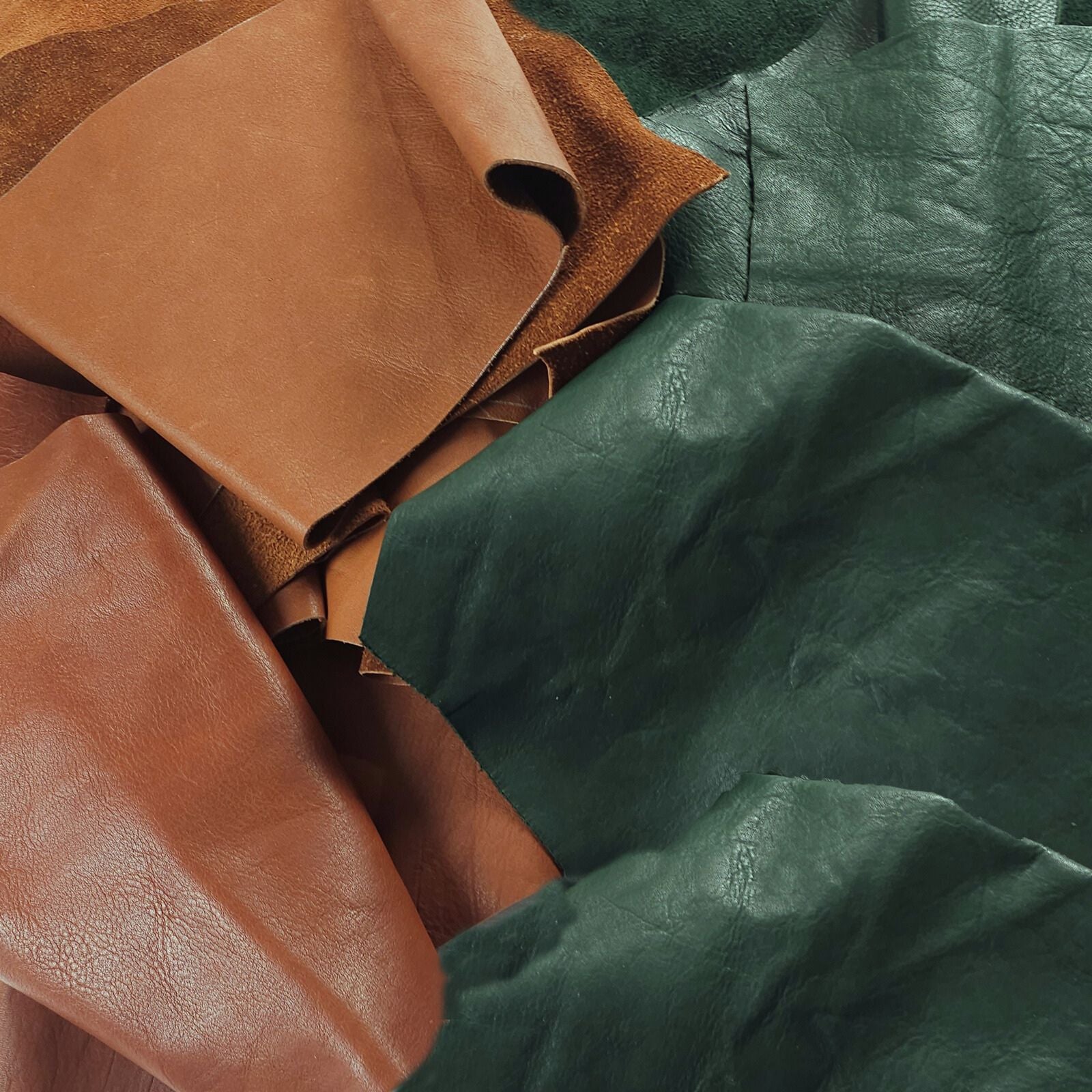 Layered veg tan leather sections close up