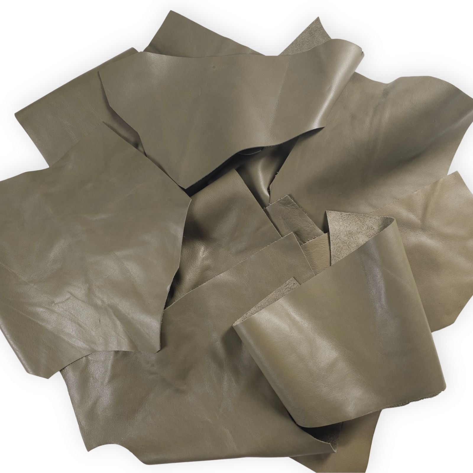 Olive Green Leather Scraps 1-3 Hand Pieces