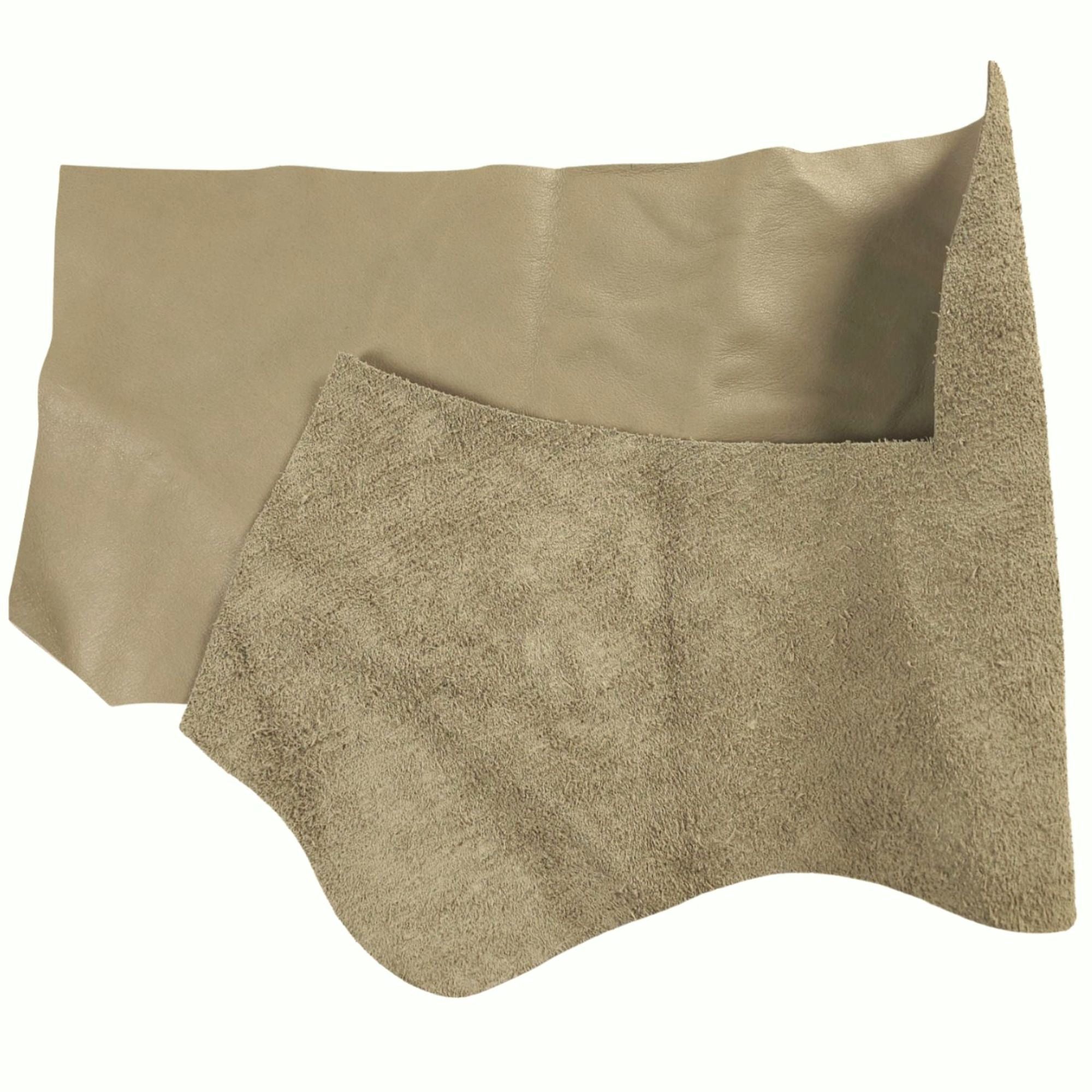 Sage green cowhide leather offcut showing reverse