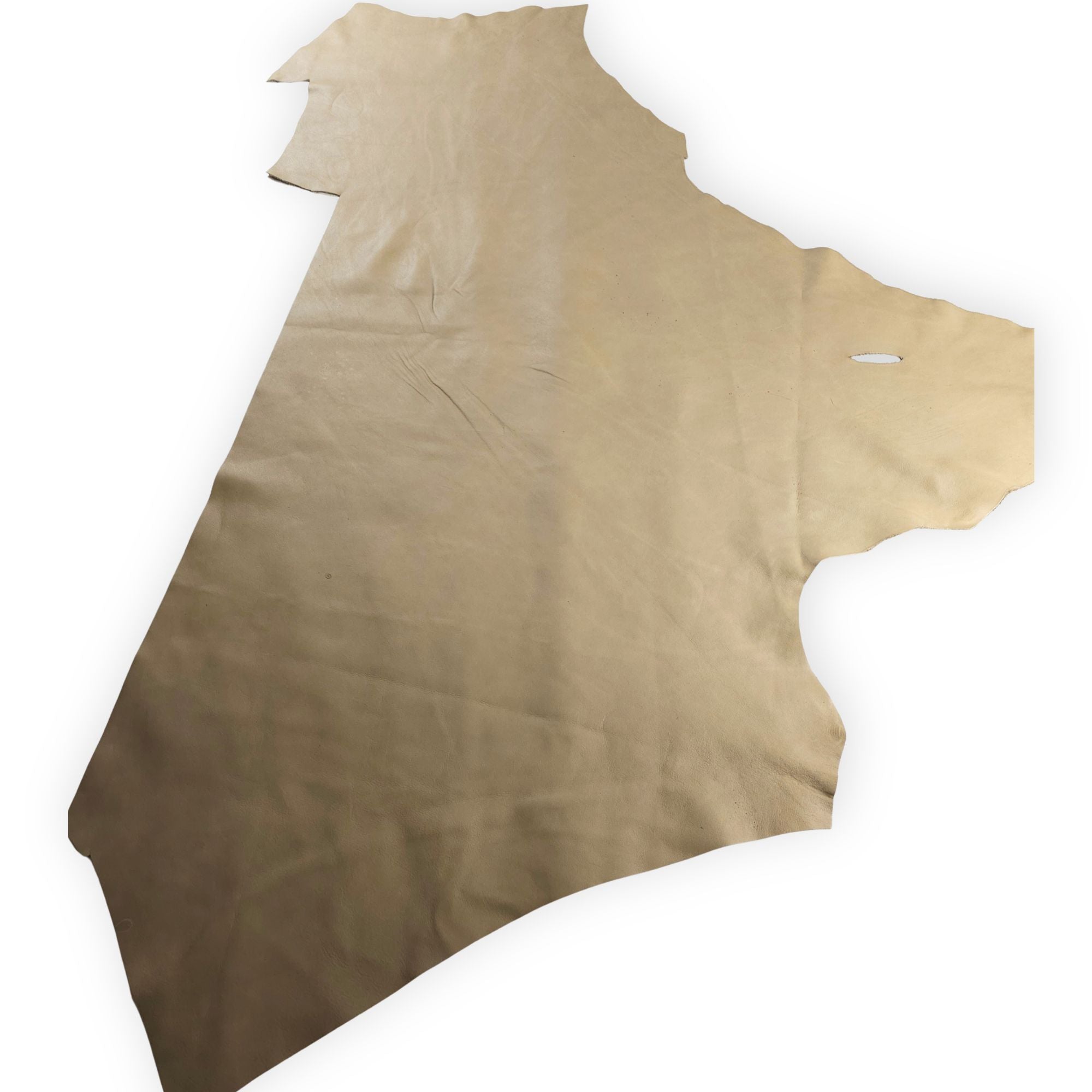 Large sage green cowhide leather piece showing natural shape