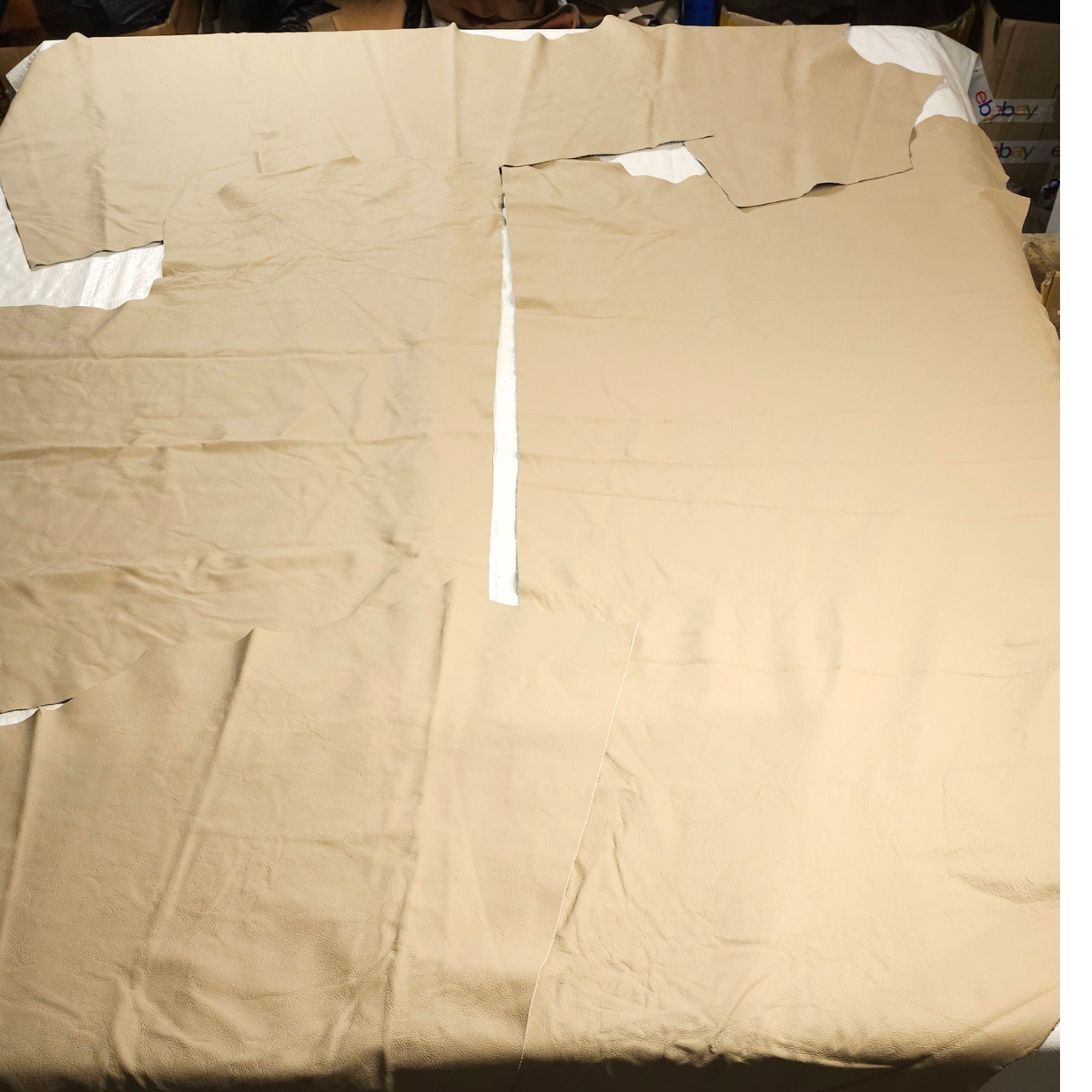 Large sand beige upholstery leather pieces supplied in a 20 sq ft bundle