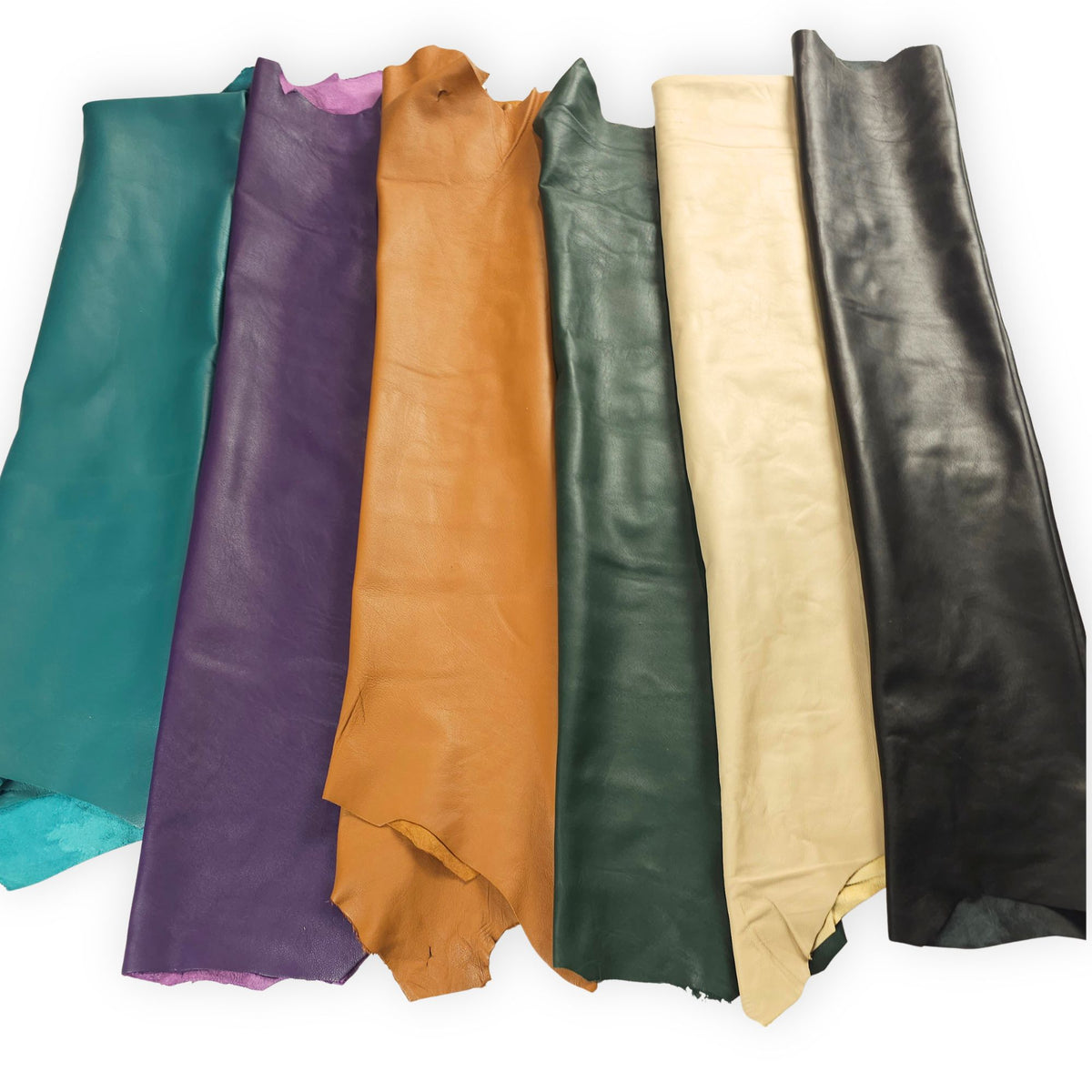Assorted sheepskin nappa leather hides showing available colours