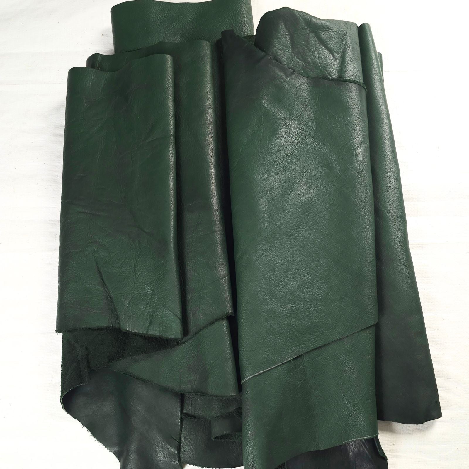Vegetable tanned leather offcuts forest green large pieces